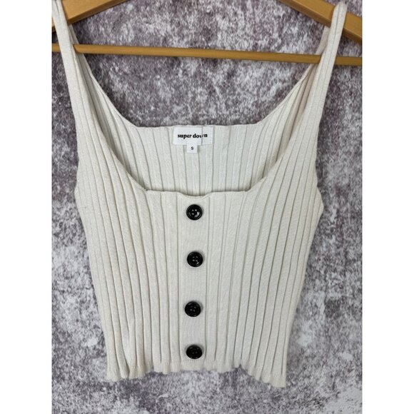 Superdown Sweater Tank Womens S Ribbed Viscose Top Button Boho Mod Sexy Crop - Picture 8 of 8